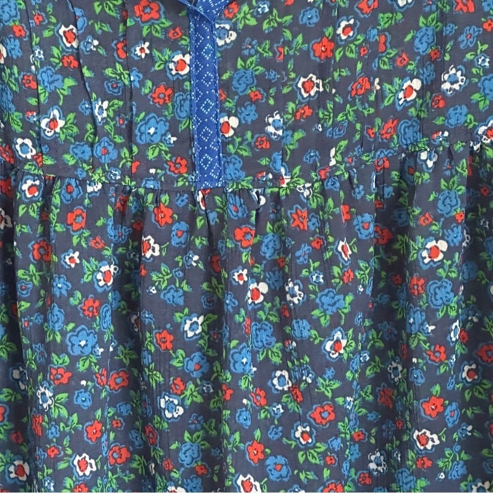 Hollister Womens S Blue Ditsy Floral Pleated Sheer Chiffon Top Boho Cottage - Picture 7 of 16